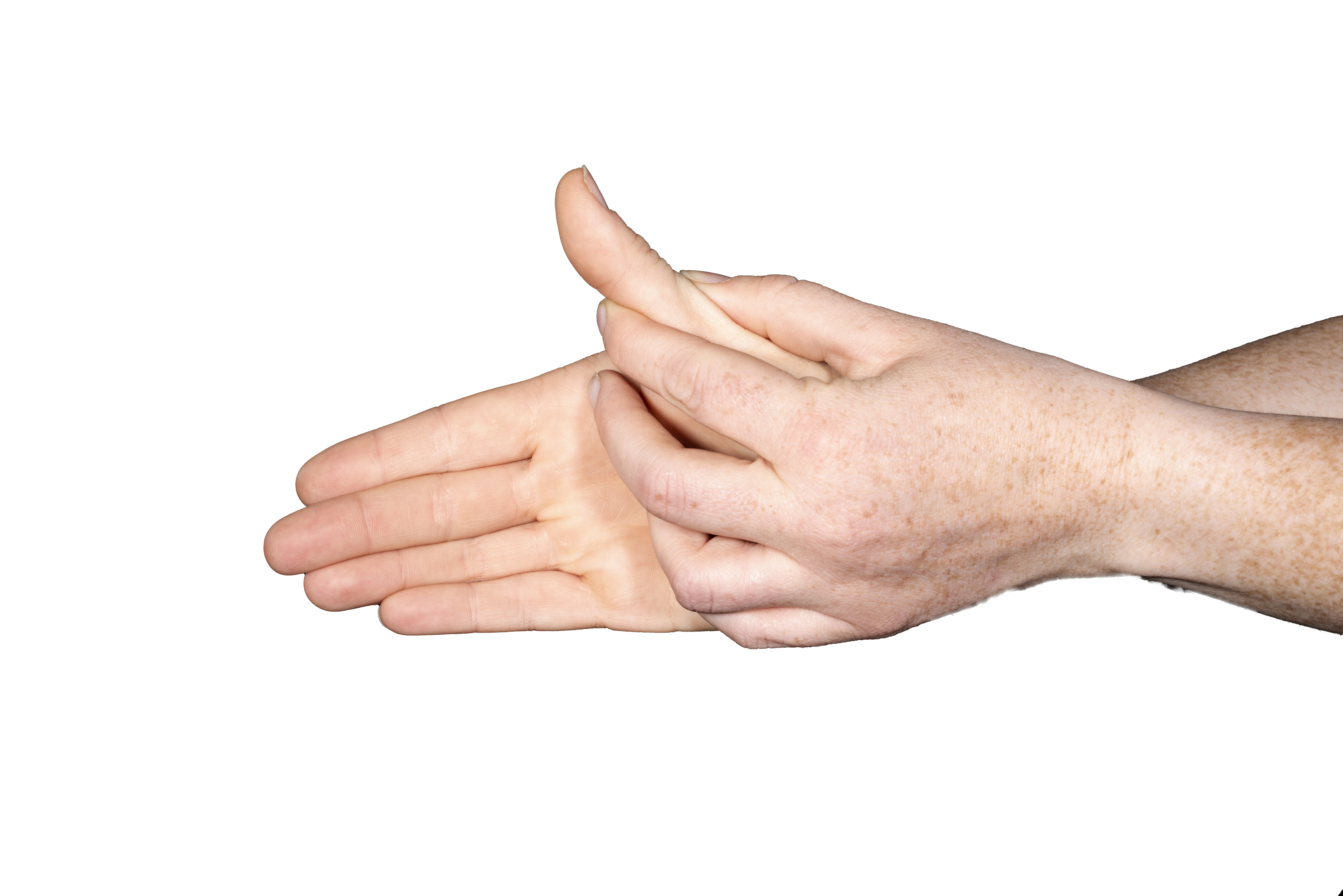 Still holding your thumb below the joint to be exercised, straighten your thumb again.