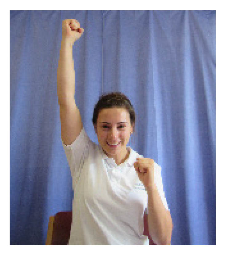 Punch the ceiling, first with your left arm