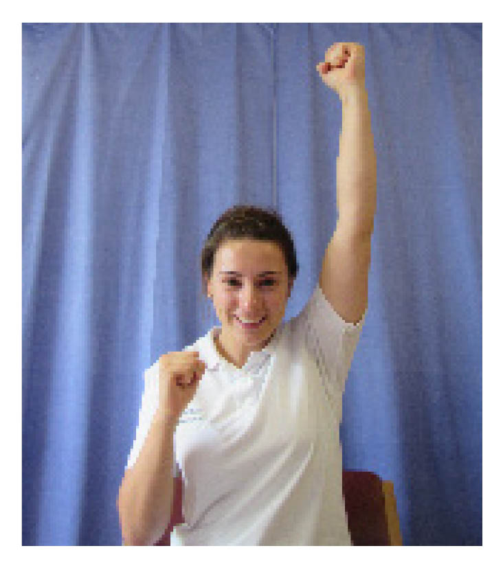 Now punch the ceiling with your right arm