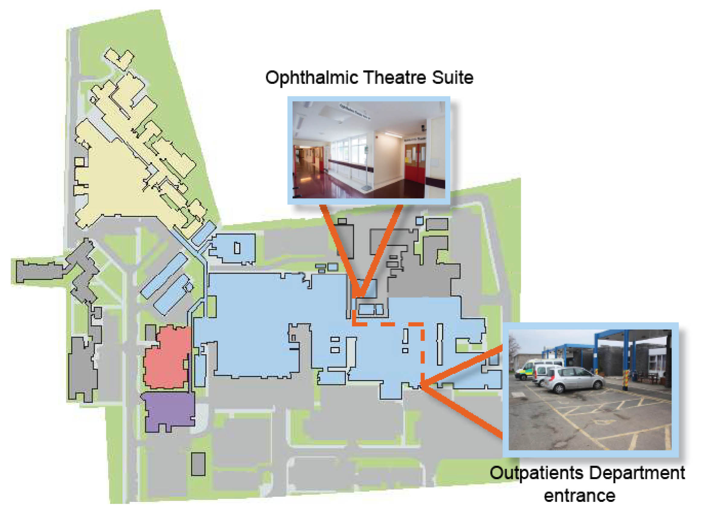 Map showing directions to Ophthalmic Suite at Kent and Canterbury Hospital