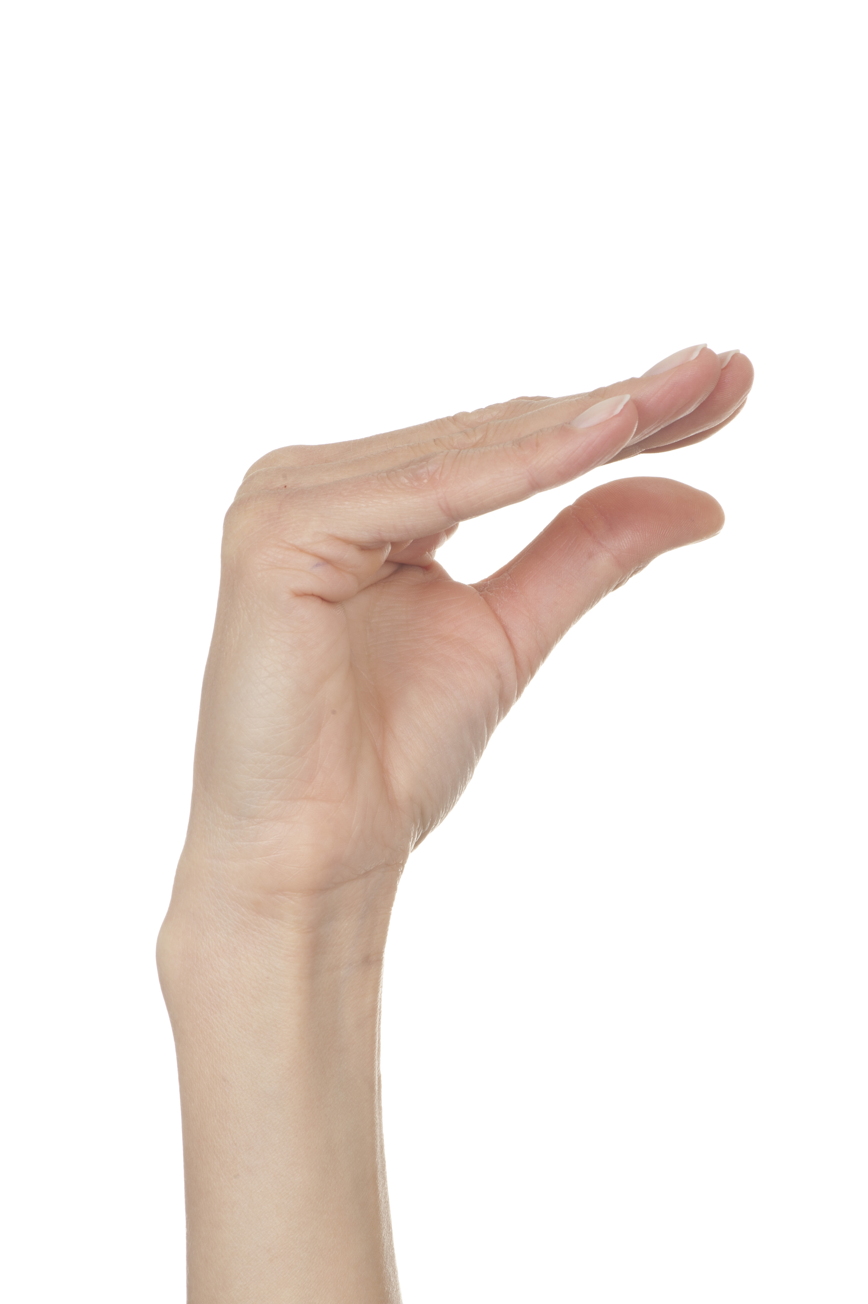 Keeping your fingers straight, slowly lower them towards your palm.
