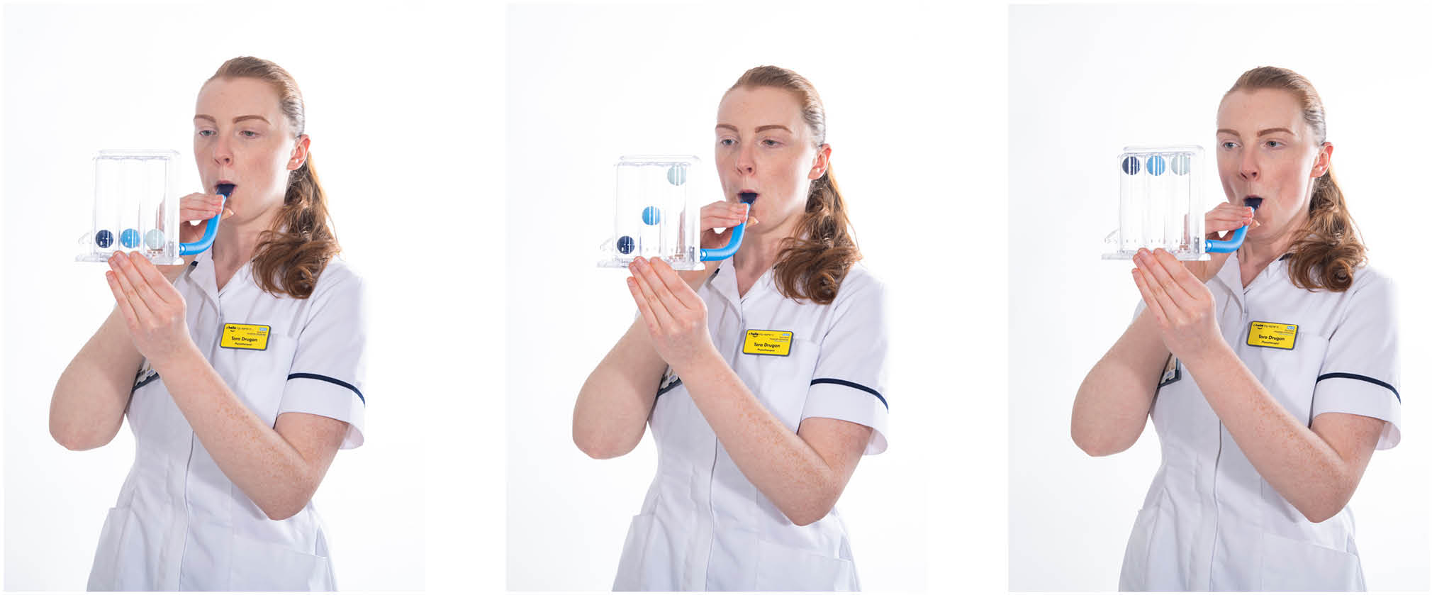 Photos of an incentive spirometer being used