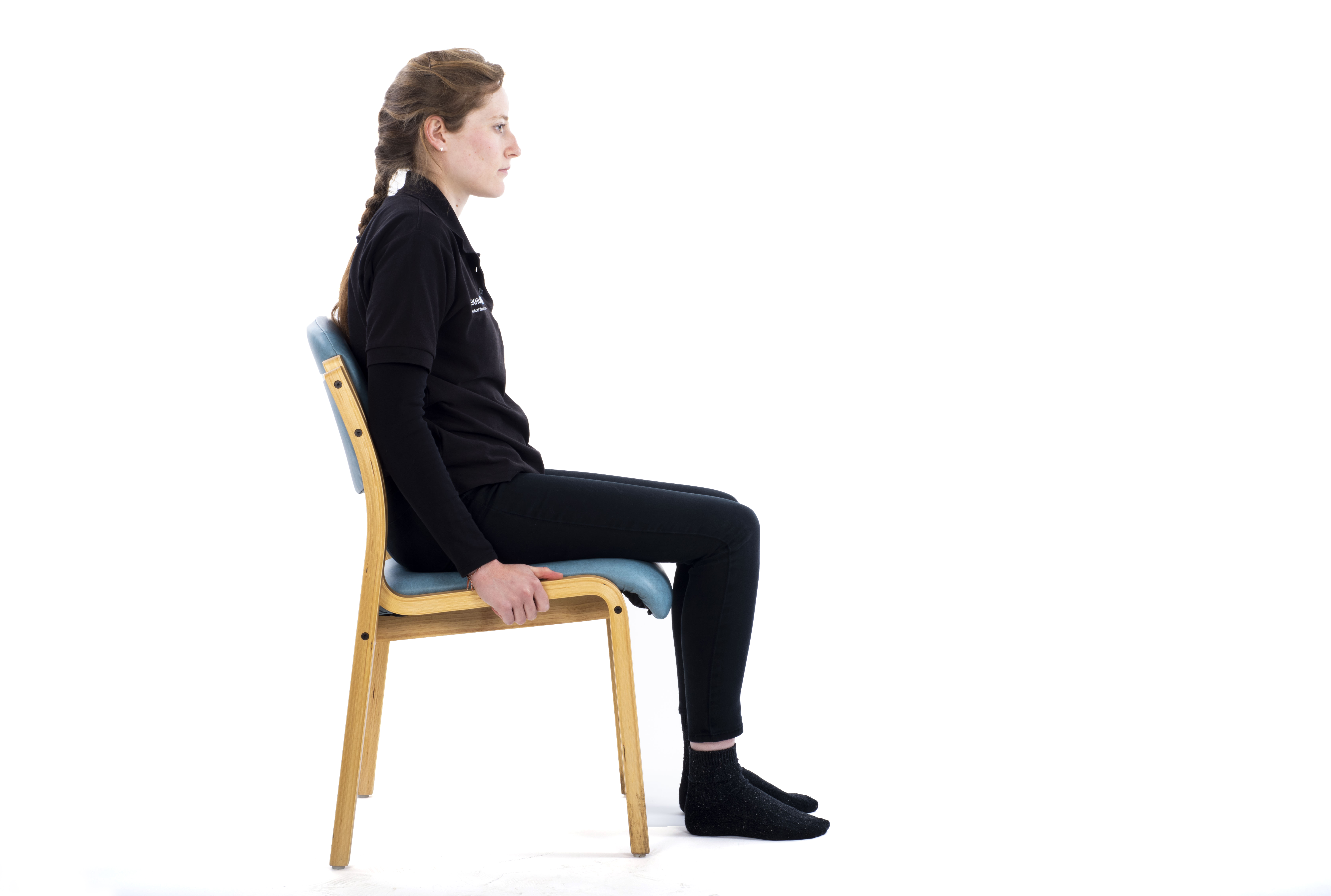 Knee flexion and extension exercise; sit on a chair, with your thigh well supported and your feet on the ground