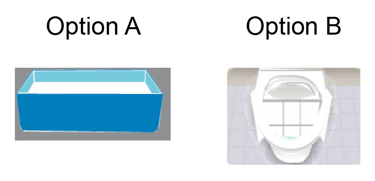 Option A - diagram of a wide container. Option B - clean paper over the toilet opening, under the toilet seat.